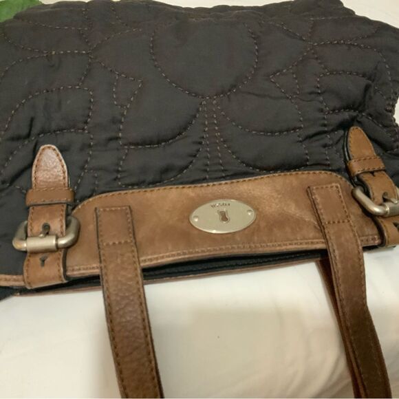 Fossil Keyper Bag Quilted Tote Bag Black Brown - Picture 11 of 13